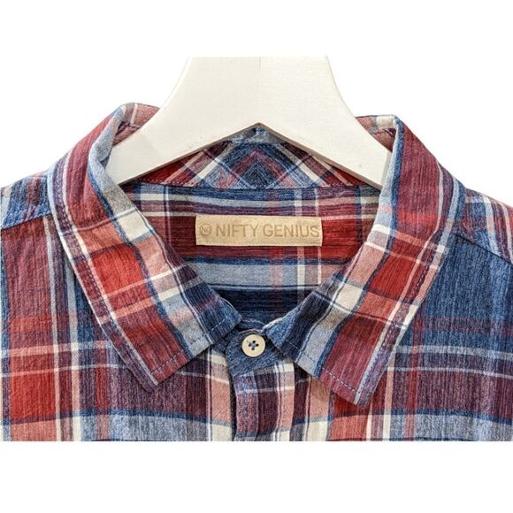 Nifty Genius Men's Plaid Linen & Cotton Blend Casual Button Shirt Size XL - Picture 3 of 7